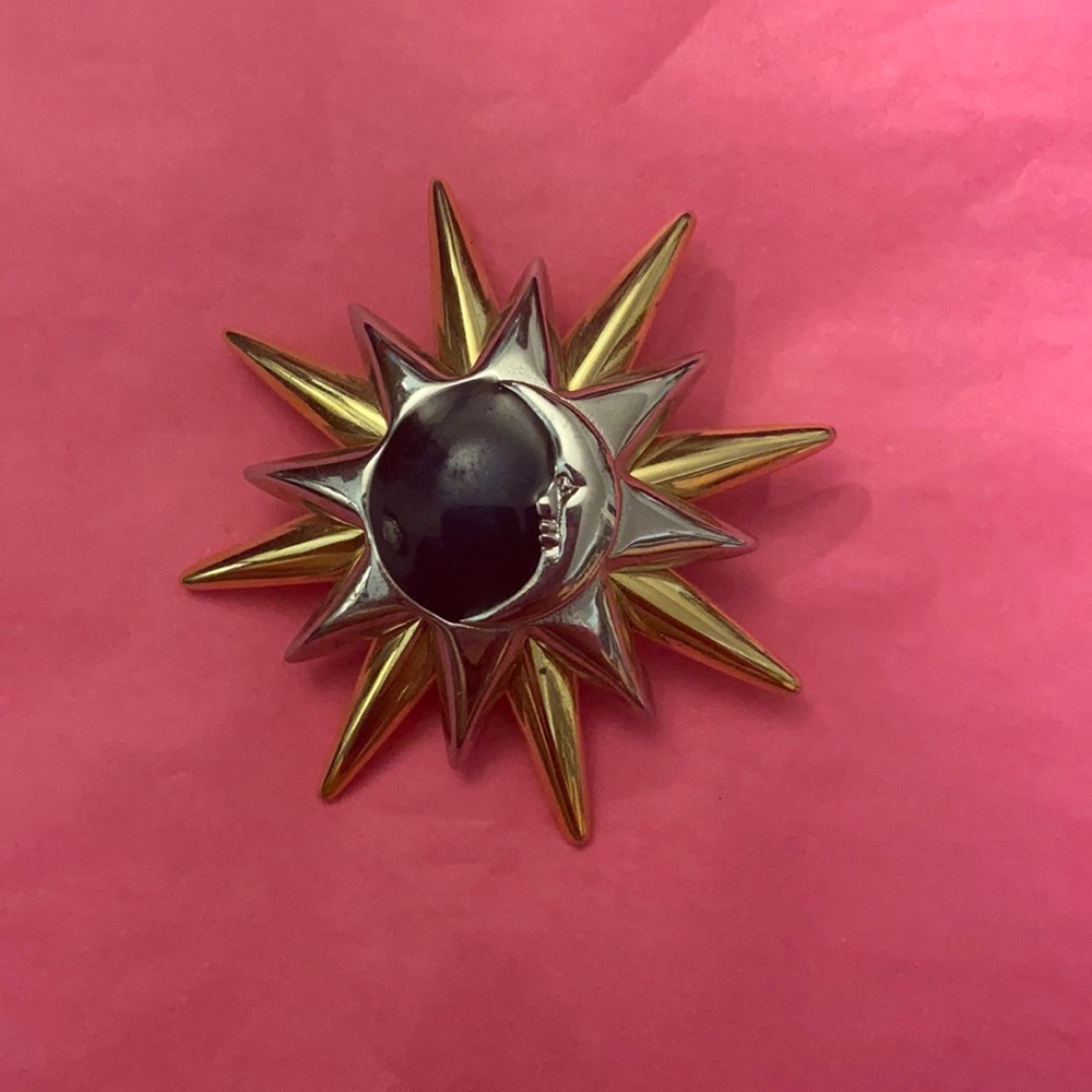 Crescent moon Gold and silver pin